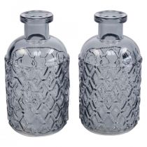 Vaso piccolo in vetro con motivo a rombi in vetro blu grigio H12,5 cm 6 pezzi