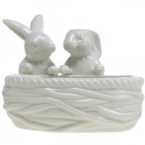 Prodotto Conigli con nido, decorazione da tavola, nido pasquale, decorazione in porcellana, ciotola decorativa bianca L15cm H11cm