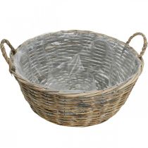 Prodotto Grande cesto di vimini con manici, bianco naturale, fioriera XL in stile country, cesto decorativo per piante e contenitori, Ø51cm