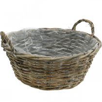 Cesto con manici, fioriera, conchiglia in vimini naturale, bianco lavato H15cm Ø35cm