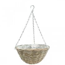 Vaso per piante da appendere, cesto appeso intrecciato naturale, bianco lavato H15cm Ø30cm