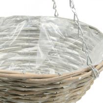 Vaso per piante da appendere, cesto appeso intrecciato naturale, bianco lavato H15cm Ø30cm