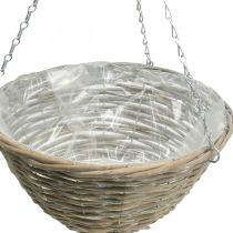 Cesto di fiori da appendere, fioriera intrecciata natura, bianco lavato H17cm Ø35cm