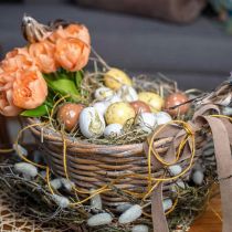 Cesto con manici, fioriera, conchiglia in vimini naturale, bianco lavato H15cm Ø35cm