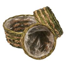 Cestino rotondo per piante intrecciato in legno verde Ø26/21/18 cm set di 3
