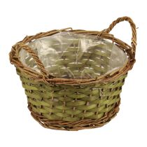 Cestino rotondo per piante intrecciate con manici verde Ø24cm H17cm