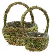 Cesto per piante con manico cesto a molla verde 14×25/18×28 cm set di 2