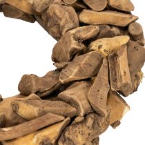 Prodotto Ghirlanda decorativa rotonda, realizzata con pezzi di legno naturale, 35 cm di diametro.