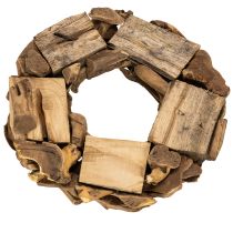 Prodotto Ghirlanda decorativa rotonda, realizzata con pezzi di legno naturale, 35 cm di diametro.