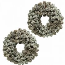 Coni ghirlanda decorativi larice e cipresso bianco, glitter Ø20cm 2pz