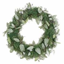 Corona decorativa di eucalipto e coni artificiali Ø45cm verde, bianco