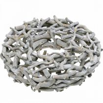Prodotto Ghirlanda decorativa, salice cavatappi, grigio sbiancato, Ø40cm - Decorazione in legno naturale, ghirlanda da parete, decorazione da tavolo