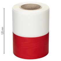 Prodotto Nastro ghirlanda moiré bianco e rosso, 125 mm - nastro da lutto, nastro decorativo, nastro a fiocco, nastro festivo, rotolo da 25 m