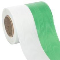 Prodotto Nastro ghirlanda moiré verde e bianco, 100 mm x 25 m - nastro nazionale, rilegatura in taffetà, nastro a fiocco, nastro decorativo