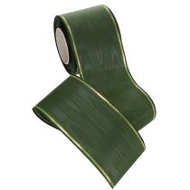 Prodotto Nastro per ghirlande verde scuro con bordo dorato, largo 75 mm e lungo 25 m - Ideale per decorazioni funebri e composizioni floreali.