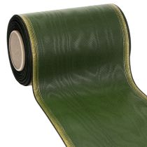 Prodotto Nastro per ghirlanda moiré, 150 mm, verde scuro con bordo perlato dorato, trama in taffetà, rotolo da 25 m per decorazione e design