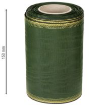 Prodotto Nastro per ghirlanda moiré, 150 mm, verde scuro con bordo perlato dorato, trama in taffetà, rotolo da 25 m per decorazione e design