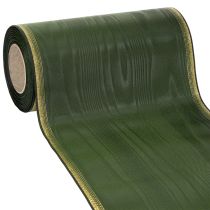 Prodotto Nastro per ghirlanda in moiré, 200 mm, verde scuro con bordo perlato e trama in taffetà - nastro decorativo per celebrazioni e composizioni floreali funebri, 25 m