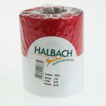 Prodotto Nastro ghirlanda moiré bianco e rosso, 125 mm - nastro da lutto, nastro decorativo, nastro a fiocco, nastro festivo, rotolo da 25 m