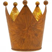 Prodotto Portacandela corona decorazione metallo effetto ruggine oro H10cm