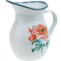 Brocca decorativa, vaso di fiori dall&#39;aspetto vintage, brocca smaltata con motivo rosa H19cm