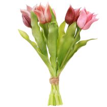 Prodotto Corona di fiori artificiali Tulipani Viola Rosa 7 pezzi in mazzo 34cm