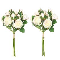 Prodotto Rose artificiali Mazzo di fiori artificiali Crema 36cm 12pz