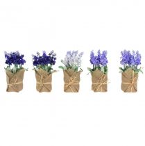 Lavanda artificiale fiore artificiale lavanda in sacchetto di iuta bianco/viola/blu 17 cm 5 pz