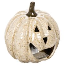 Prodotto Zucca decorativa in ceramica con LED e faccina sorridente, 13 cm