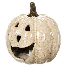 Prodotto Zucca decorativa in ceramica con LED e faccina sorridente, 13 cm