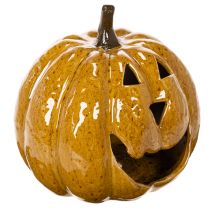 Prodotto Zucca in ceramica con viso, decorazione a LED, Halloween, 19 cm