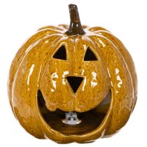 Prodotto Zucca in ceramica con viso, decorazione a LED, Halloween, 19 cm