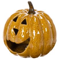 Prodotto Zucca in ceramica con viso, decorazione a LED, Halloween, 19 cm