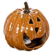 Prodotto Zucca decorativa di Halloween in ceramica con LED, 15 cm
