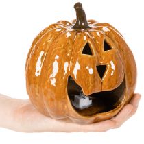 Prodotto Zucca decorativa di Halloween in ceramica con LED, 15 cm