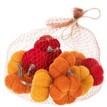 Prodotto Set di zucche decorative in velluto in tre colori, mini zucche da 5 cm, 12 pezzi