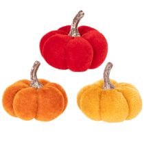 Prodotto Set di zucche decorative in velluto in tre colori, mini zucche da 5 cm, 12 pezzi