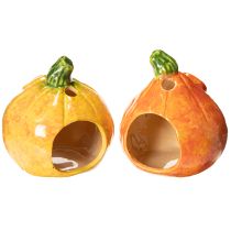 Prodotto Statuetta decorativa a forma di zucca e portacandele, con faccina buffa, decorazione autunnale, 12 cm, 2 pezzi