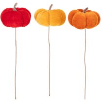 Prodotto Zucca decorativa su filo, decorazione autunnale, velluto, set tricolore, 8 cm, 9 pezzi