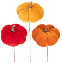 Prodotto Zucca decorativa su filo, decorazione autunnale, velluto, set tricolore, 8 cm, 9 pezzi