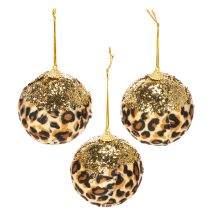 Prodotto Palline di Natale con motivo leopardato e glitter dorati, 7 cm, 3 pezzi
