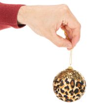 Prodotto Palline di Natale con motivo leopardato e glitter dorati, 7 cm, 3 pezzi