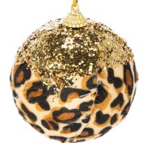 Prodotto Palline di Natale con motivo leopardato e glitter dorati, 7 cm, 3 pezzi