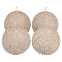 Prodotto Candele a sfera Candele rotonde da 8 cm beige palla di neve glitter 4 pezzi