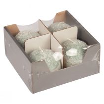 Prodotto Set di 4 candele a sfera verdi da 8 cm, decorazione natalizia a forma di palla di neve glitterata, candele dell'Avvento