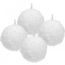 Prodotto Candele dell'Avvento, design a palla di neve, candele a sfera bianche Ø80mm, set da 4, decorazione natalizia, magia invernale