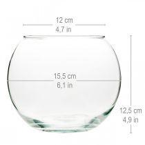 Prodotto Vaso a sfera Vaso in vetro Vaso da tavolo rotondo trasparente Vaso per fiori Ø15,5cm H12,5cm