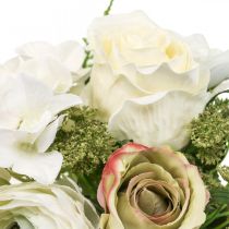 Fiori artificiali deco bouquet rose ranuncolo ortensia H23cm