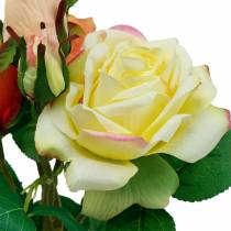Fiori artificiali, bouquet di rose, decorazioni per la tavola, fiori di seta, rose artificiali giallo-arancio