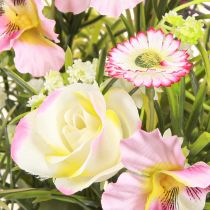 Prodotto Bouquet di fiori artificiali in crema rosa viola verde Ø18cm H25cm